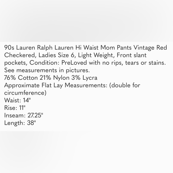 Vintage Ralph Lauren Hi Waist Light Weight Red Checkered Plaid Pattern Size 6 - Picture 4 of 4